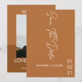 Brown Terracotta Bohoスクリプト日付写真を保存 招待状 (正面/裏面)