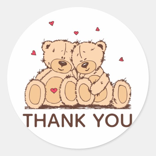 Brown Thank You Cartoon Teddy Bear 結婚's Love ラウンドシール (正面)
