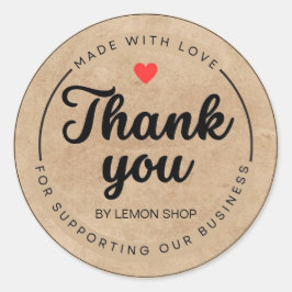 Brown Thank You Made With Love Circleステッカー ラウンドシール