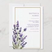 Brown Thin Frame Purple Lavender Sprig Wedding 招待状 (正面)