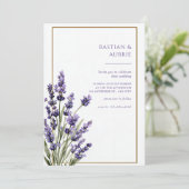 Brown Thin Frame Purple Lavender Sprig Wedding 招待状 (スタンド正面)