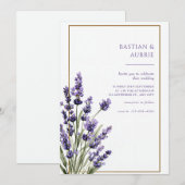 Brown Thin Frame Purple Lavender Sprig Wedding 招待状 (正面/裏面)