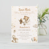 Brown Time Flies Airplane Teddy Bear Birthday 招待状 (スタンド正面)