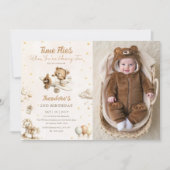 Brown Time Flies Airplane Teddy Bear Photo 招待状 (正面)