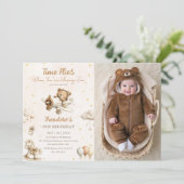Brown Time Flies Airplane Teddy Bear Photo 招待状 (スタンド正面)