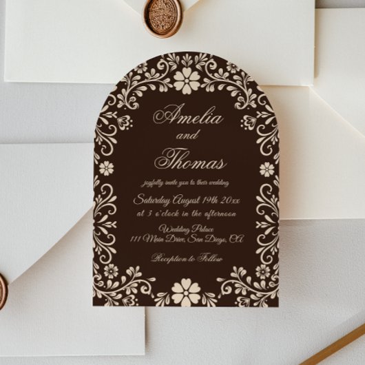 Brown Timeless Wedding  Invitation 招待状