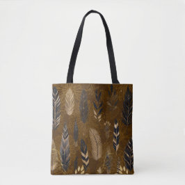 Brown Tote Bag with Feather Print トートバッグ