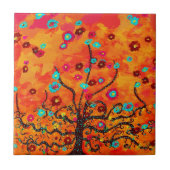 Brown Tree Of Life花とオレンジ色ボホ タイル (正面)