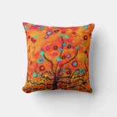 Brown Tree of Life W/花とオレンジカラーボホ クッション (正面)