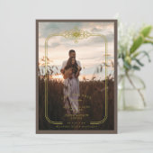 Brown Trendy Lace Flourish Initials Wedding Photo セーブザデート (スタンド正面)