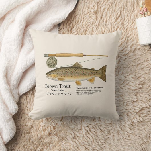 Brown Trout Fly Fishing Throw Pillow クッション (ブランケット)