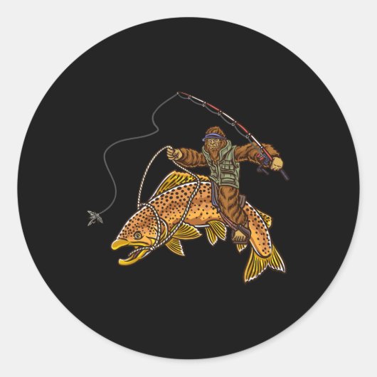 Brown Trout River Fishing Bigfoot Hunting Fisherme ラウンドシール (正面)