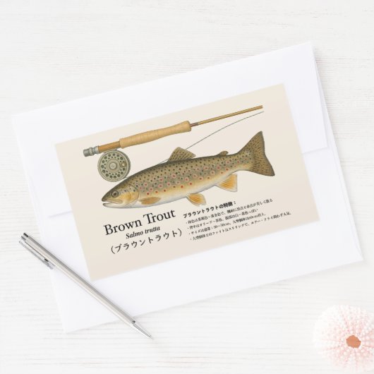 Brown Trout (Salmo trutta) – Japanese Illust 長方形シール (封筒)