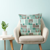 Brown turquoise patchwork of square patches  クッション (椅子)