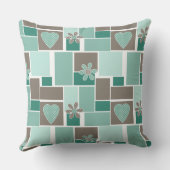 Brown turquoise patchwork of square patches  クッション (裏面)