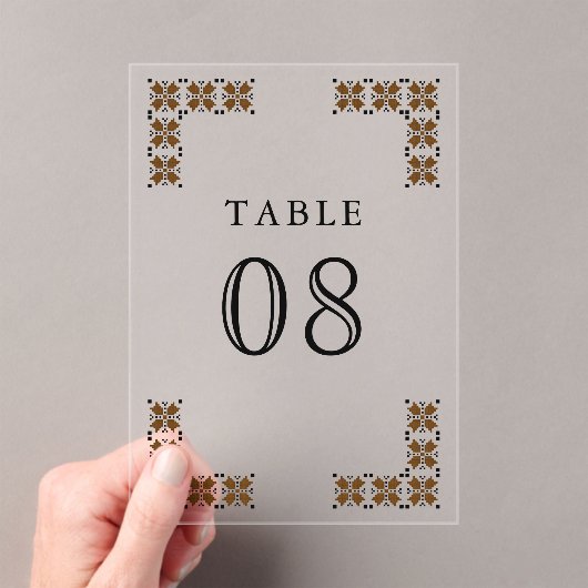Brown Ukrainian Wedding Acrylic Table Number アクリル招待状 (インサイチュ (ポータブル))