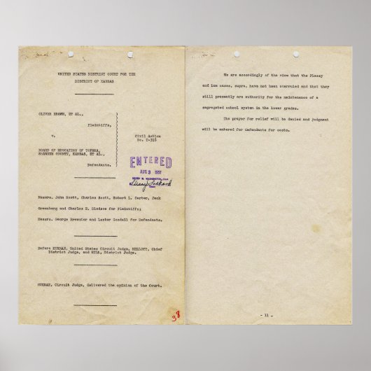 Brown v Board of Education 1951pg 1 & 2での意見 ポスター (正面)