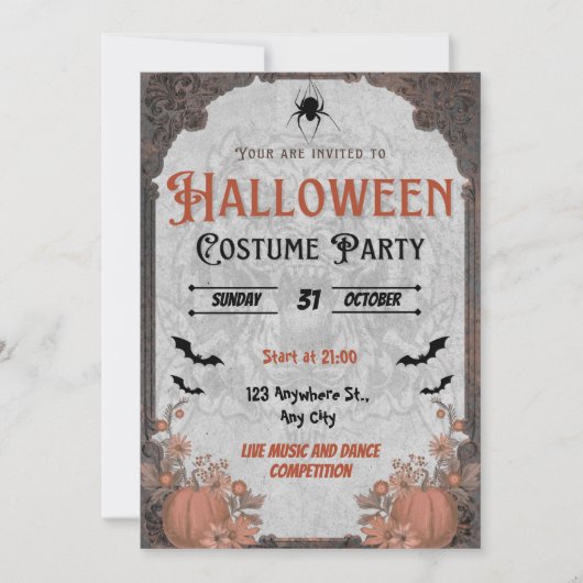 Brown Vintage Halloween Costume Party Invitation 招待状 (正面)