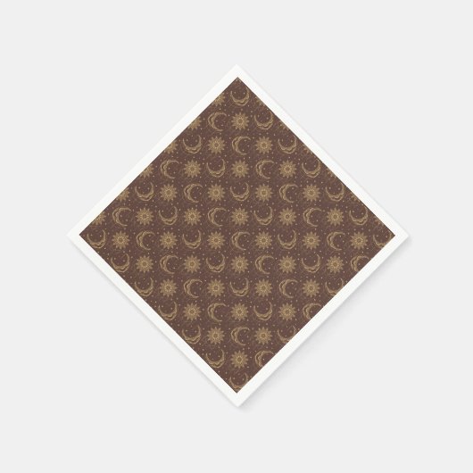 Brown vintage moon ornamental pattern スタンダードカクテルナプキン (角)