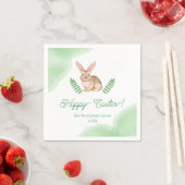 Brown Watercolor Bunny And Greenery Happy Easter スタンダードカクテルナプキン (インサイチュ)