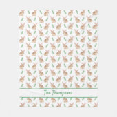 Brown Watercolor Bunny Pattern With Custom Name フリースブランケット (正面)