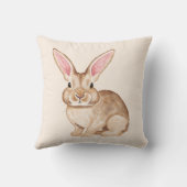 Brown Watercolor Bunny With Big Ears On Beige クッション (裏面)