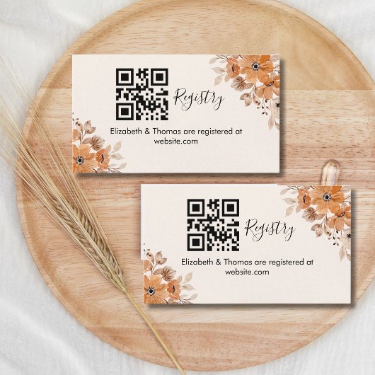 Brown Watercolor Flowers Boho Bridal Swower エンクロージャーカード