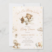 Brown We Can Bearly Wait Teddy Bear Plane 招待状 (正面)