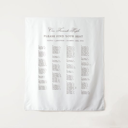 Brown Wedding Seating Chart Alphabetical Fabric タペストリー (正面)