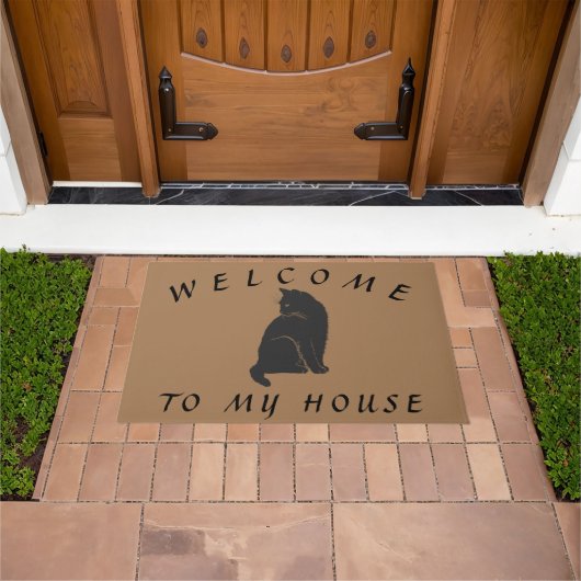 Brown Welcome To My House Cat Doormat ドアマット (室外)