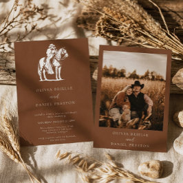Brown Western Rustic Horse Country Photo Wedding 招待状