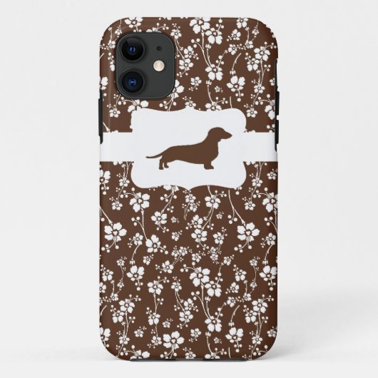 Brown&Whiteの花柄w/Dachshund Case-Mate iPhoneケース (裏面)