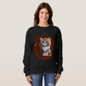 Brown White Illustrated Cute Cat T-Shirt スウェットシャツ (正面フル)