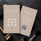 Brown & White Minimal Salon QR Code Loyalty 名刺