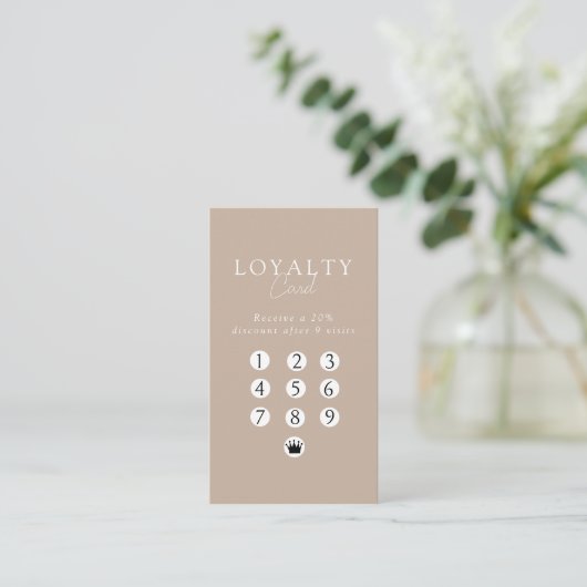 Brown & White Minimal Salon QR Code Loyalty 名刺 (スタンド正面)