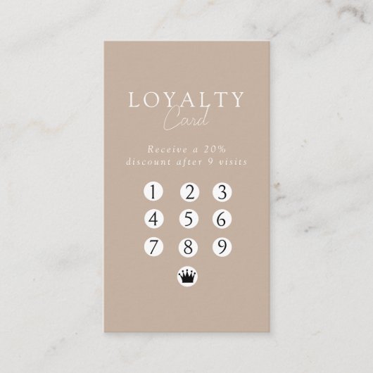 Brown & White Minimal Salon QR Code Loyalty 名刺 (正面)