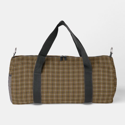 Brown White Plaid Classic Pattern Rustic ダッフルバッグ (裏面)