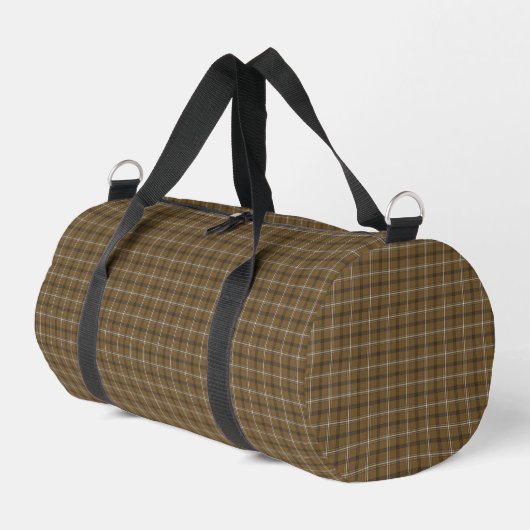 Brown White Plaid Classic Pattern Rustic ダッフルバッグ (左コーナー)