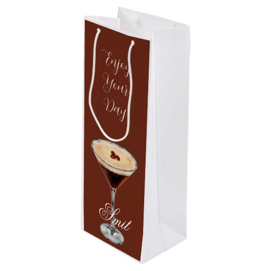 Brown & White Retro Minimalist Wine Gift Bag ワインギフトバッグ (正面アングル)