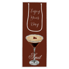 Brown & White Retro Minimalist Wine Gift Bag ワインギフトバッグ