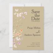 Brown Wildflowers Wedding Save the Date 招待状 (正面)