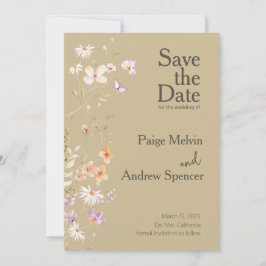 Brown Wildflowers Wedding Save the Date 招待状