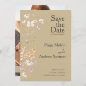 Brown Wildflowers Wedding Save the Date 招待状 (正面/裏面)