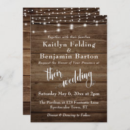 Brown Wood素朴 White Lights & Script結婚, s 2 招待状