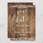 Brown Wood 素朴 W/スクロール機能付き日付の保存 セーブザデート (正面/裏面)