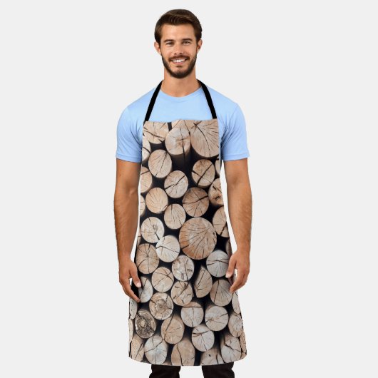 Brown wooden log lot エプロン (着用した状態)