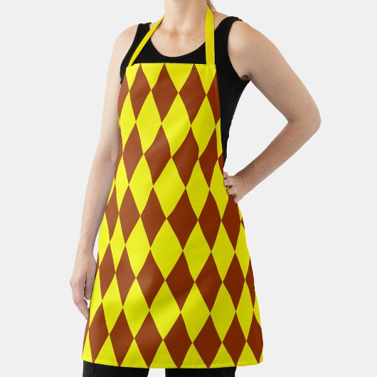 Brown Yellow Harlequin Checkered Design  エプロン