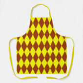 Brown Yellow Harlequin Checkered Design  エプロン (正面)