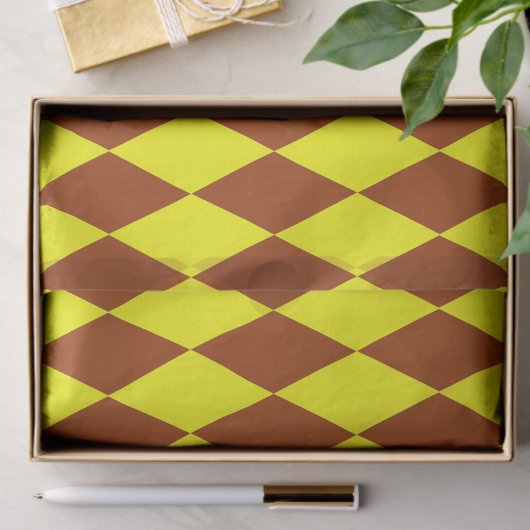 Brown Yellow Harlequin Checkered Design  薄葉紙