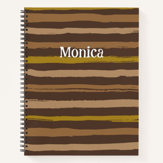 Brown & Yellow Stripes Personalized Names ノートブック (正面)